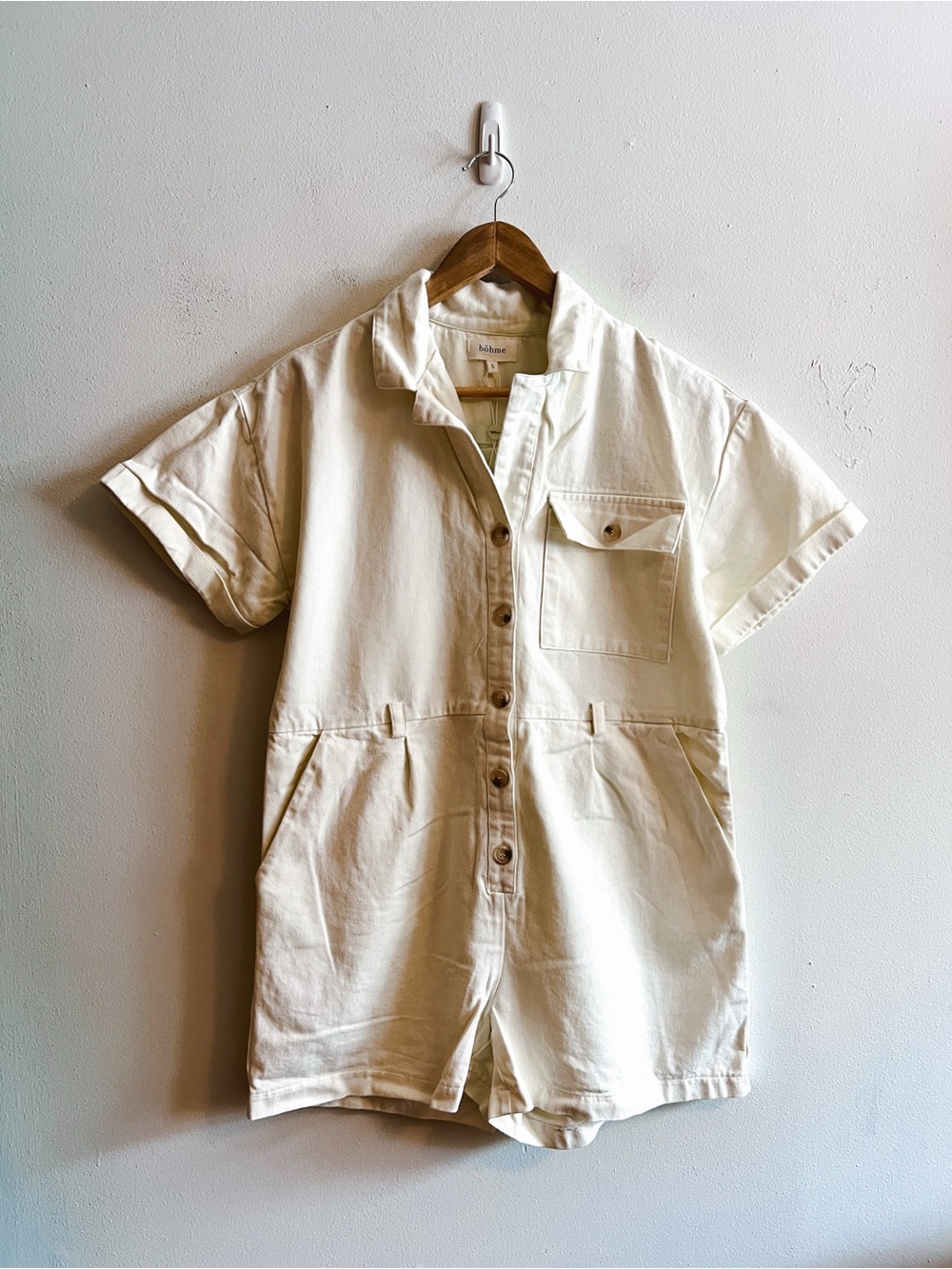 Böhme 100% Cotton Utility Romper in White Size Small Like New